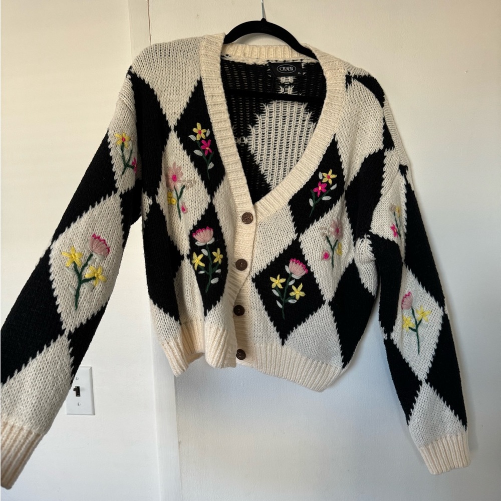 super chunky cardigan with fun florals